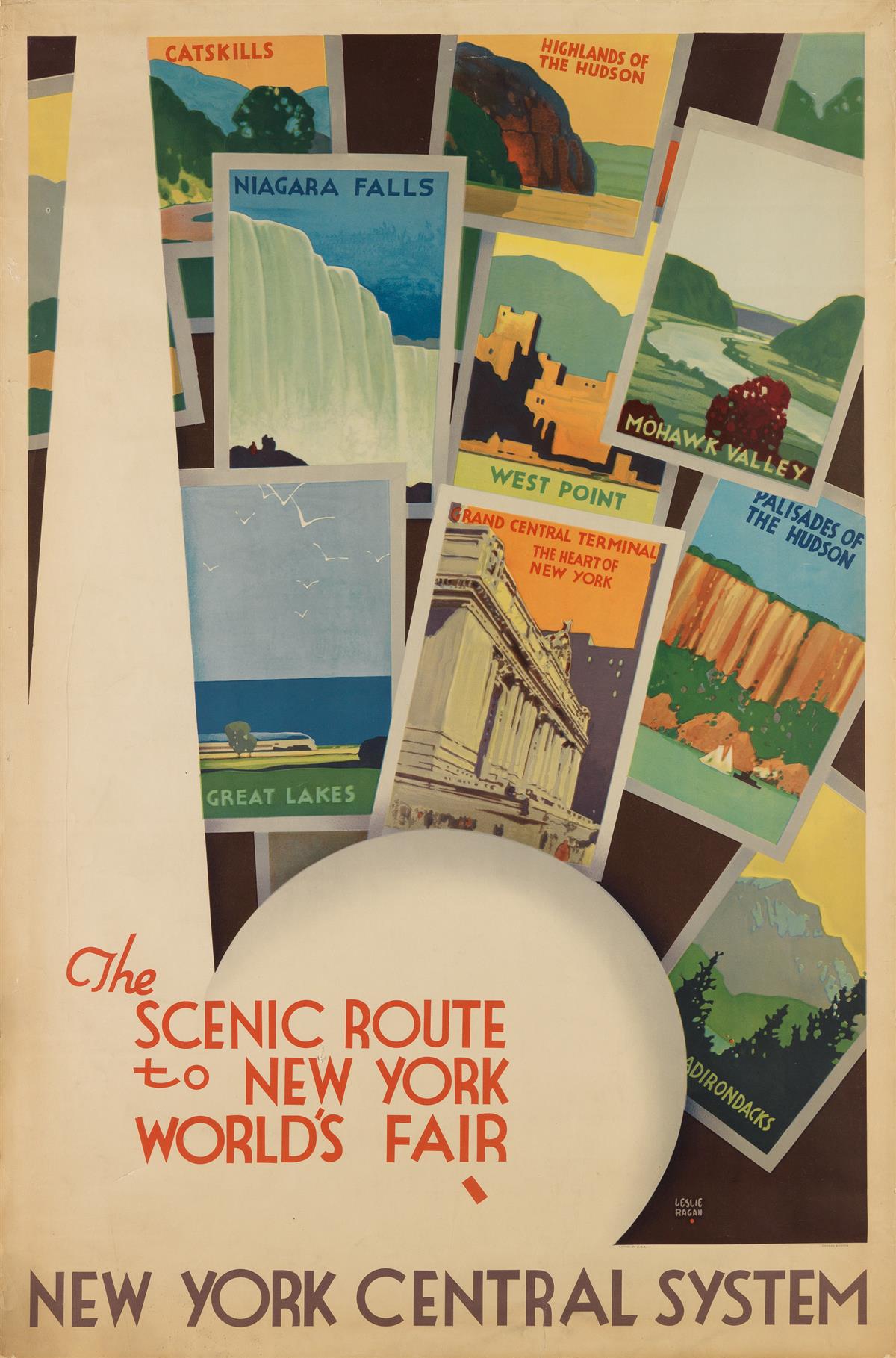 LESLIE RAGAN (1897-1972) The Scenic Route to New Yorks World Fair / New York Central System.